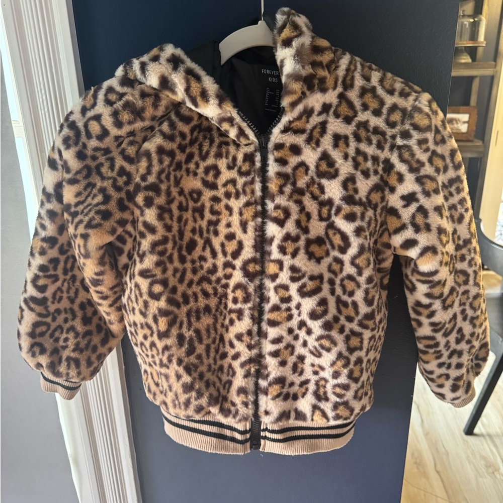 Forever 21 Kids Leopard Print Faux Fur Puffer Jacket - Brown/Tan/Black
